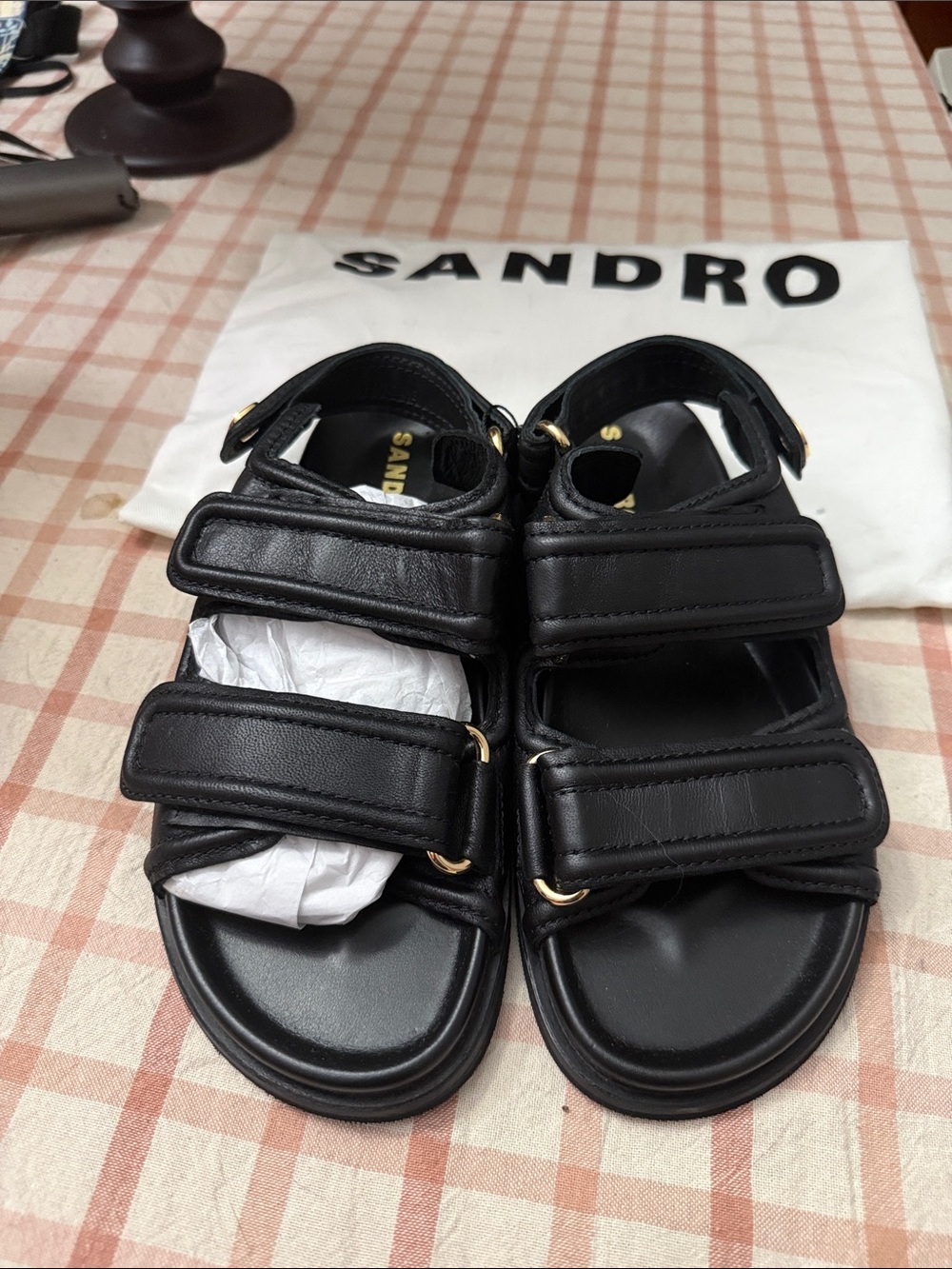 Sandro Black Leather  Velcro Sandals